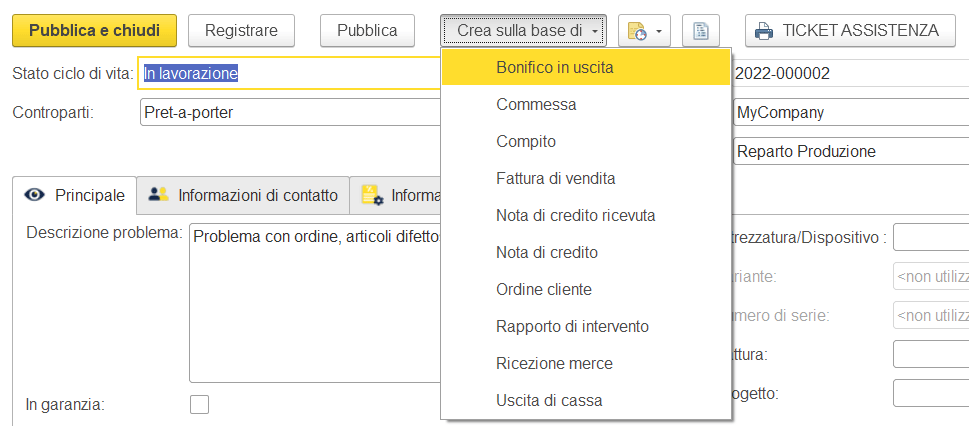 Genmerazione documenti da ticket