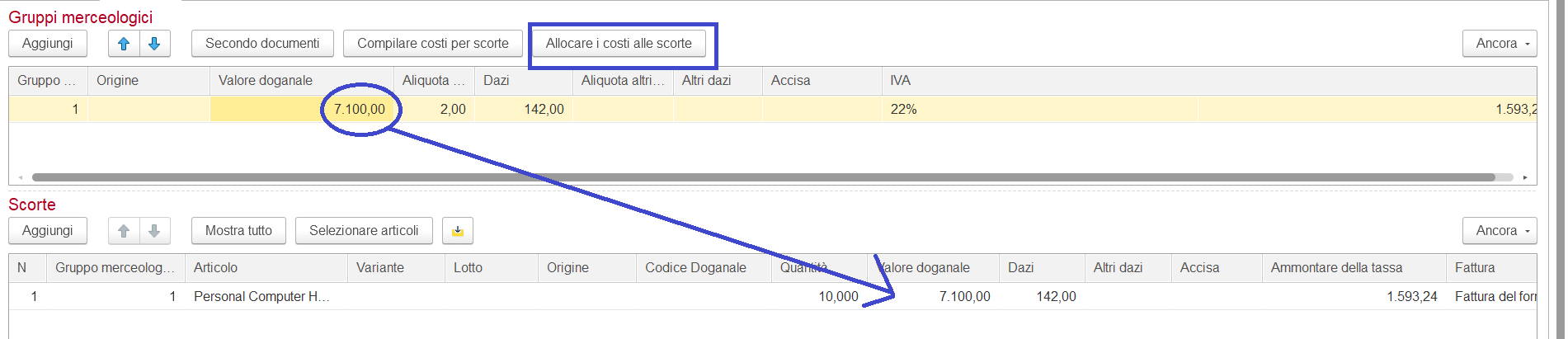 Rivalutazione valore doganale