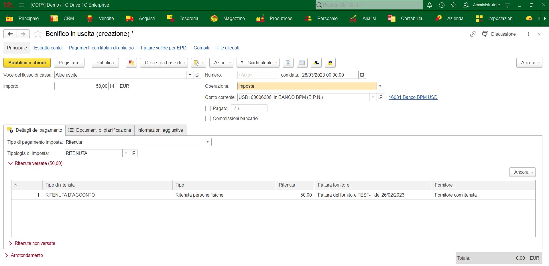 Pagamento ritenuta di acconto