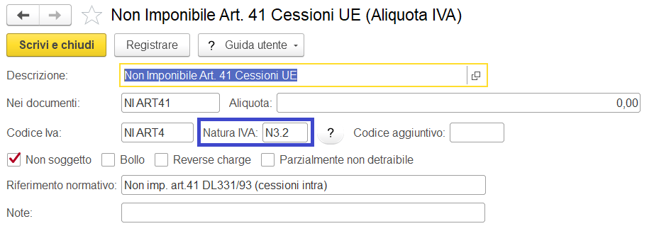 Codice Natura IVA