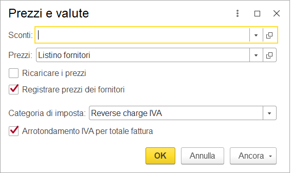 Impostazione parametri documento