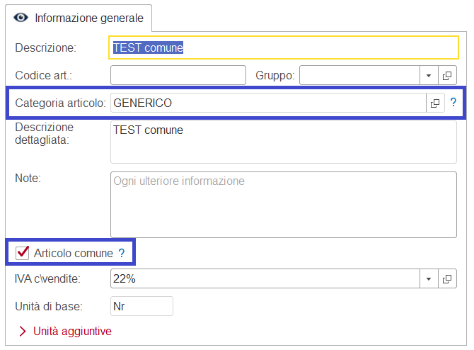 Anagrafica articolo comune