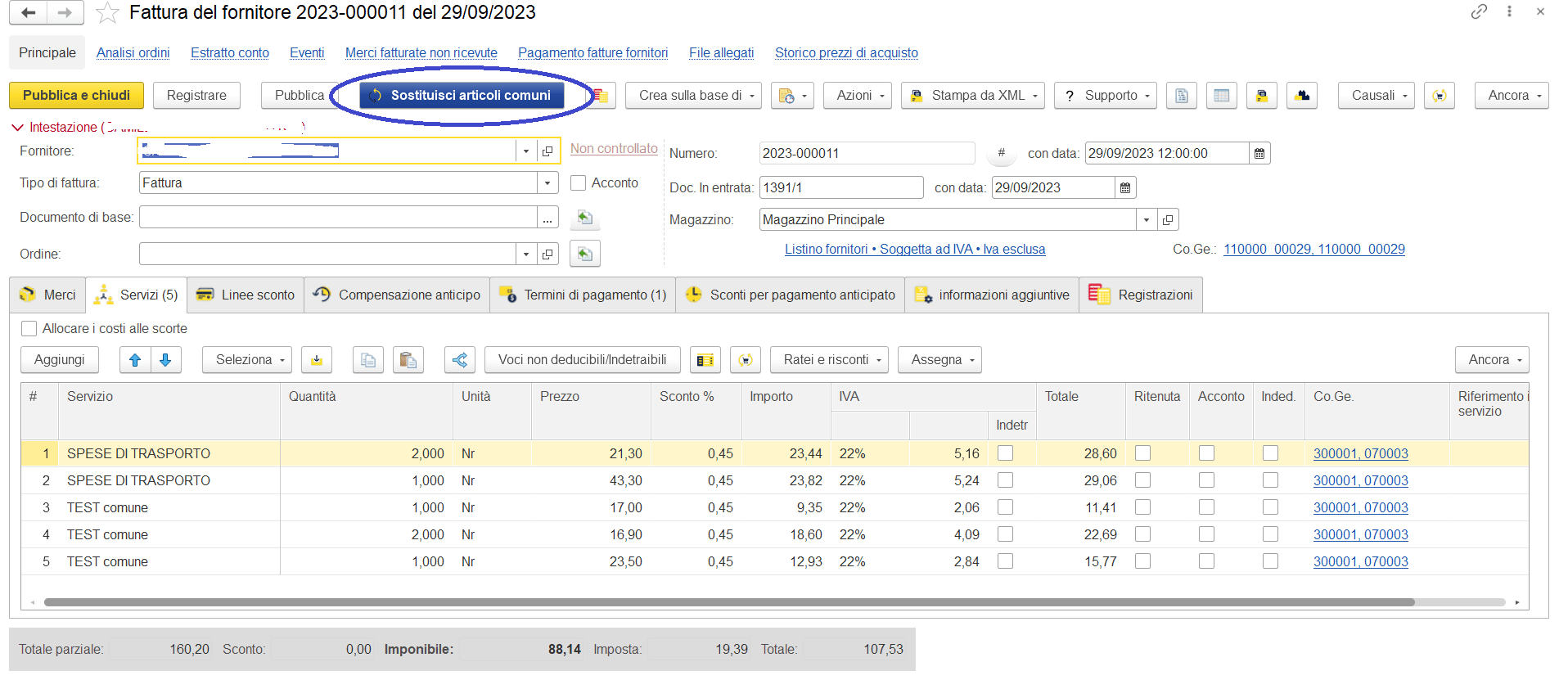 Sostituzione articoli