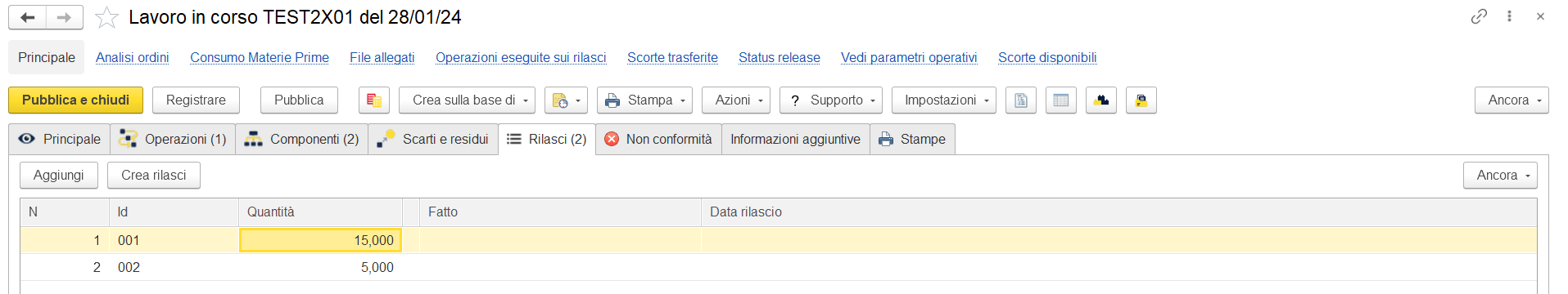 Rilasci di produzione