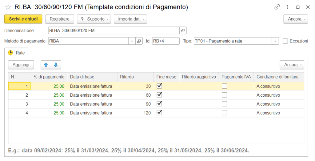 Termini di pagamento nel gestionale