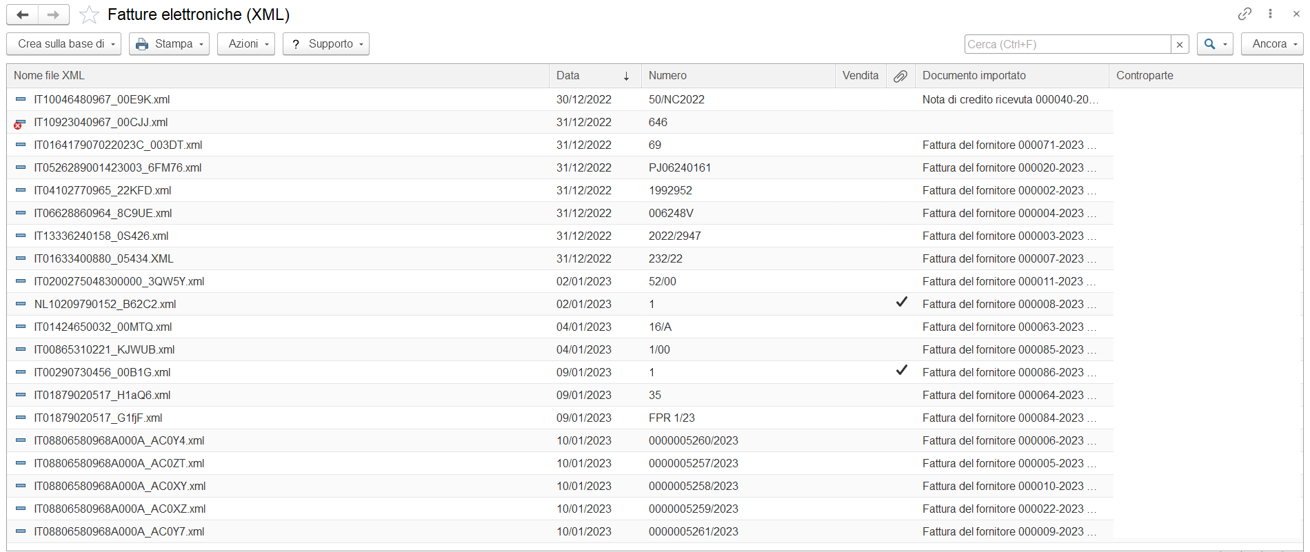 File XML importati