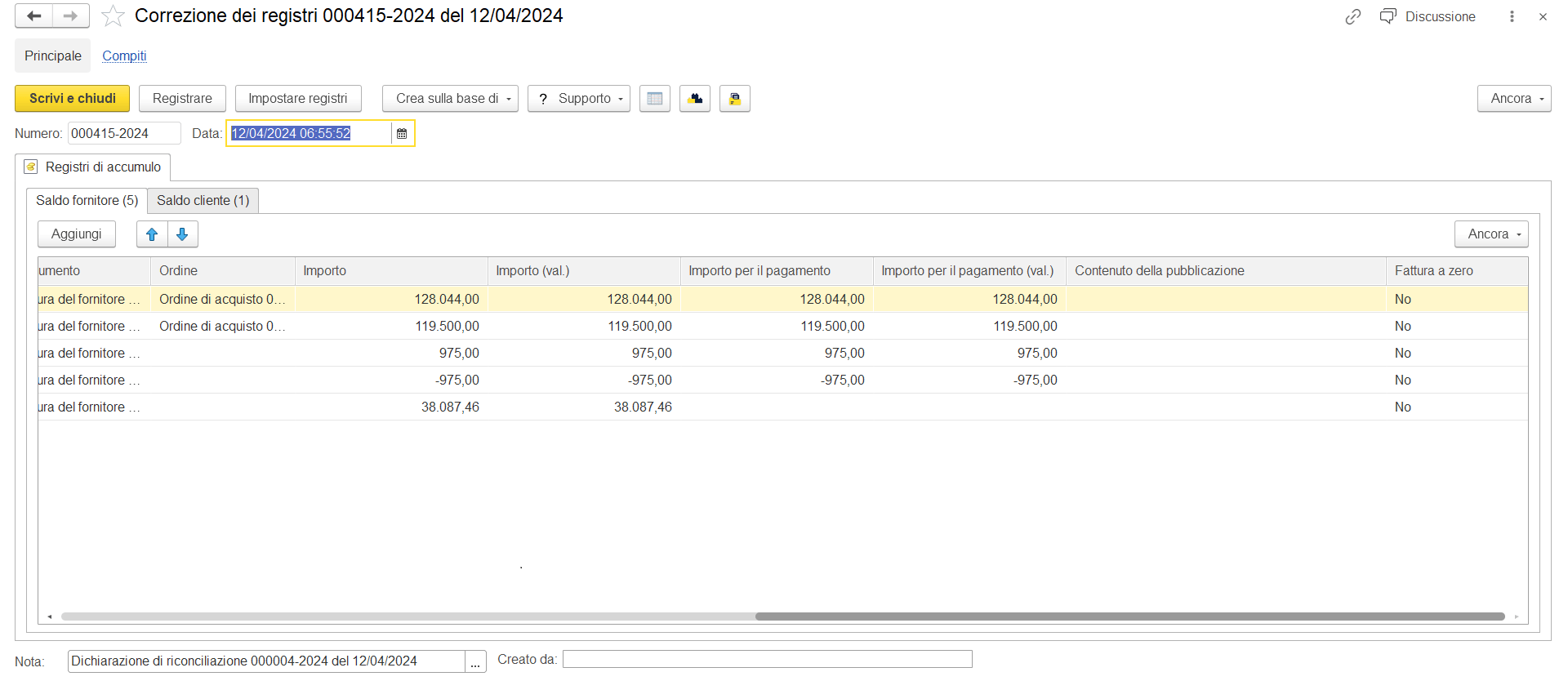 Esempio correzione dei registri