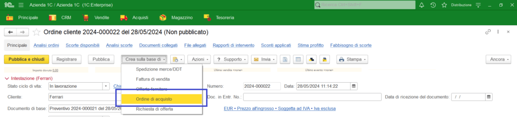 Generazione ordine di acquisto