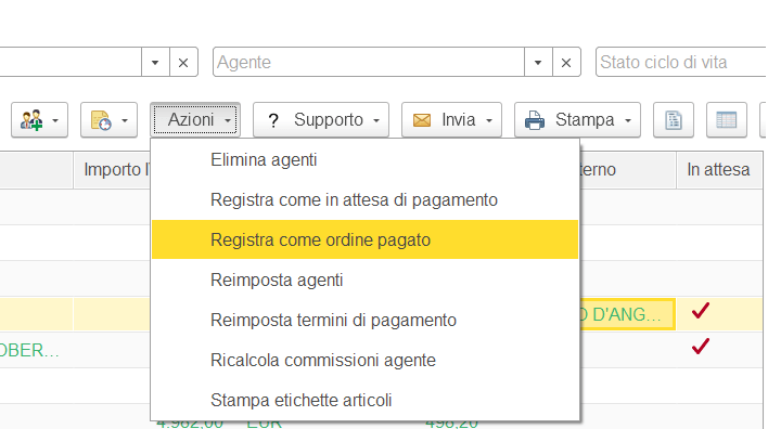 Registrare pagamento ordine