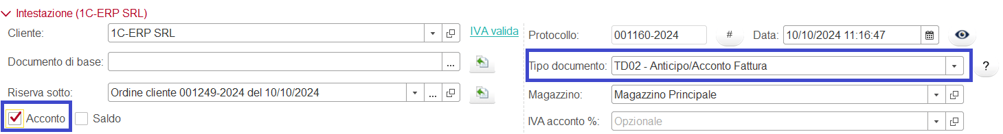 TD02 fattura di acconto/anticipo