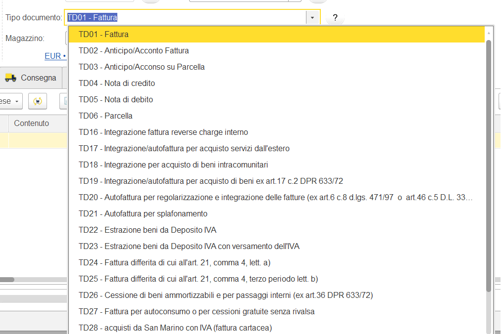 Tipologia documento fattura elettronica