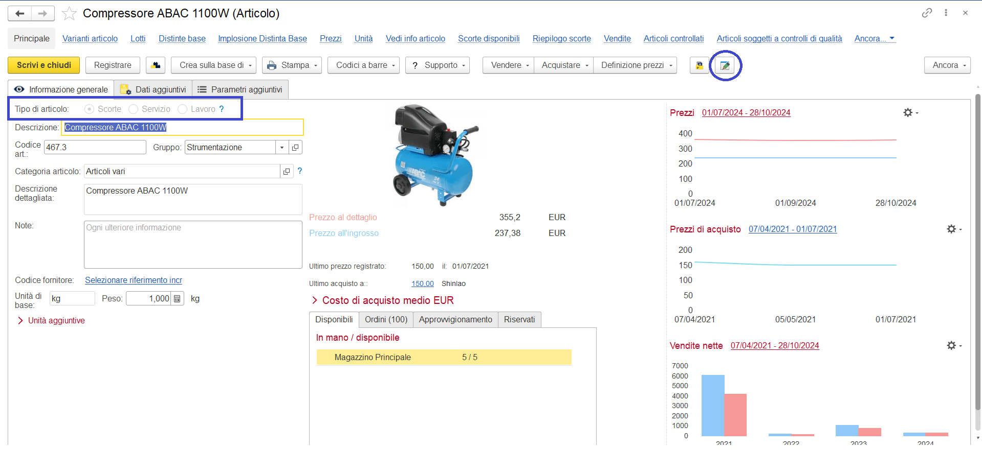 Tipi di articolo nel gestionale